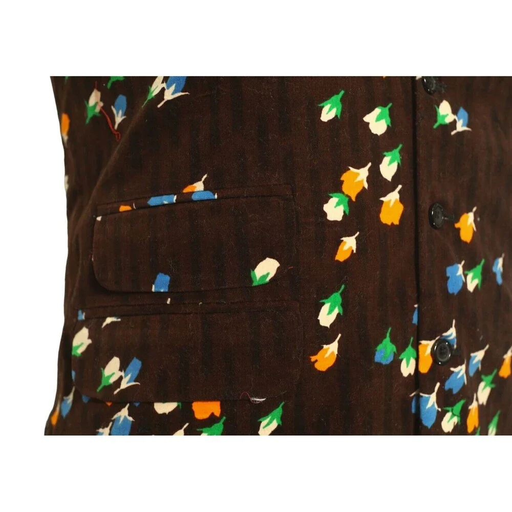 Mens Vest Suit Lapel Brown Orange Blue Floral Velvet Formal Waistcoat XL 46